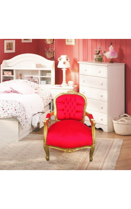 Fauteuil baroque enfant velours rouge et bois doré