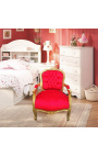 Fauteuil baroque enfant velours rouge et bois doré