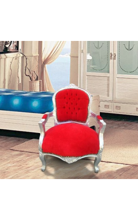 Μπαρόκ πολυθρόνα για παιδικό κόκκινο βελούδο και ασημί ξύλο