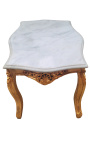 Table basse de salon de style baroque en bois doré avec marbre blanc