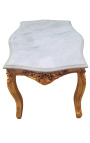 Mesa de café de estilo barroco em madeira dourada com mármore branco