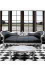 Table basse de salon de style baroque en bois argenté avec marbre blanc