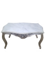 Coffee table baroque style silvered wood with white marble top