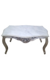 Coffee table baroque style silvered wood with white marble top