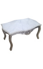 Table basse de salon de style baroque en bois argenté avec marbre blanc