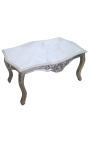 Tavolino da salotto in stile barocco in legno argentato con marmo bianco