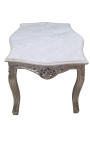 Coffee table baroque style silvered wood with white marble top
