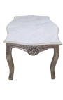 Table basse de salon de style baroque en bois argenté avec marbre blanc