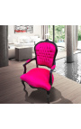 Fauteuil baroque de style Louis XV velours fuchsia et bois noir