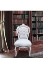 Scaun stil baroc rococo din piele albă și lemn alb