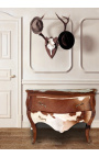 Μπαρόκ συρταριέρα (commode) σε στυλ γνήσιο δέρμα αγελάδας καφέ και λευκό Louis XV με 2 συρτάρια
