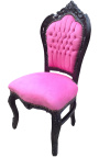 Chaise de style Baroque Rococo tissu velours rose et bois noir