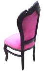 Chaise de style Baroque Rococo tissu velours rose et bois noir