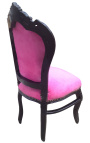 Chaise de style Baroque Rococo tissu velours rose et bois noir