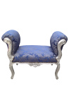 Barokna klupa Louis XV stil plavi gobelins uzorak tkanina i drva posrebreno - 1