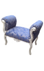 Baroque bench Louis XV style blue "Gobelins"pattern fabric and wood silvered