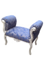 Baroque bench Louis XV stijl blauw "Gobelins"patroon weefsel en hout zilver