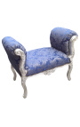 Baroque bench Louis XV stijl blauw "Gobelins"patroon weefsel en hout zilver