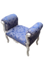 Baroque bench Louis XV stijl blauw "Gobelins"patroon weefsel en hout zilver