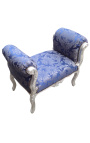 Barockbank Louis XV Stil blau "Rebellen"mustergewebe und holz versilbert