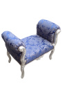 Baroque bench Louis XV stijl blauw "Gobelins"patroon weefsel en hout zilver