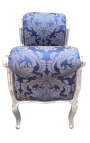 Барокко скамейка Louis XV стиль синие "Gobelins" мотивы ткани и деревянные посеребренный