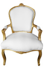 Fauteuil de style Louis XV tissu blanc et bois doré