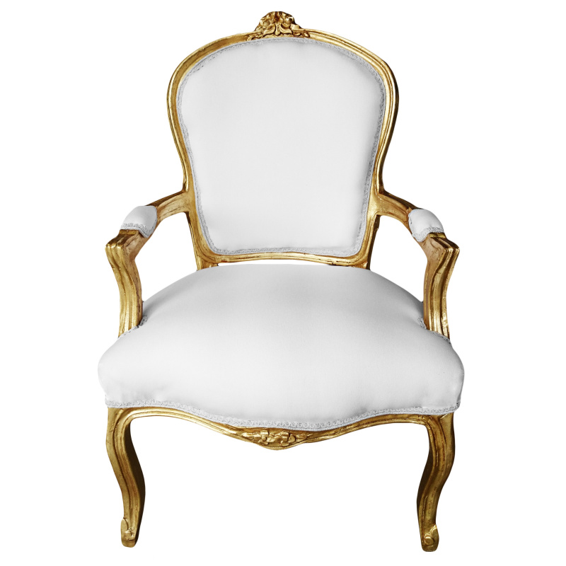 Louis Xv Style White Fabric And Gold Wood, White French Armchair