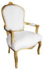 Butaca estil Lluís XV de tela blanca i fusta daurada