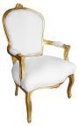 Fauteuil de style Louis XV tissu blanc et bois doré