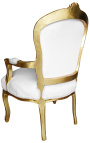 Fotelja od bijele tkanine u stilu Luja XV i zlatnog drveta