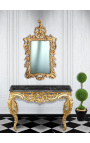 Console Baroque Louis XV Rocaille gilt wood and black marble