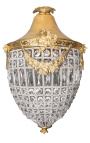 Grand lustre à pampilles verre transparente avec bronzes dorés