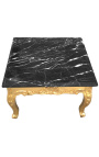 Mesa de centro quadrada de estilo barroco com madeira dourada e mármore preto