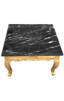 Square coffee table baroque with gilded wood and black marble