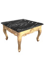 Kwadratowy stolik kawowy w stylu barokowym z pozłacanego drewna i czarnego marmuru