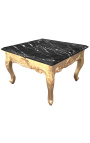 Table basse carrée de style baroque avec bois doré et marbre noir
