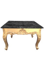 Mesa de café cuadrado barroco con madera dorada y mármol negro