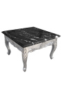 Table basse carrée de style baroque avec bois argenté et marbre noir
