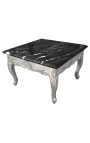 Table basse carrée de style baroque avec bois argenté et marbre noir