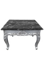 Kvadratna baročna klubska mizica s posrebrenim lesom in črnim marmorjem