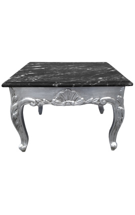 Square coffee table baroque with silvered wood and black marble