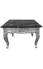 Table basse carrée de style baroque avec bois argenté et marbre noir