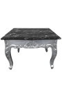 Square coffee table baroque with silvered wood and black marble