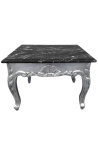 Neliönmuotoinen barokkisohvapöytä hopeoidulla puulla ja mustalla marmorilla