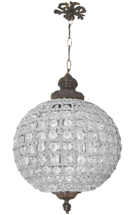 Sfera lampadario a forma di vetro trasparente e bronzo look arrugginito