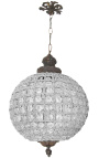 Lustre bola com pendentes de vidro transparente com bronzes