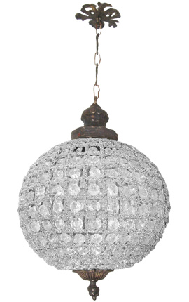 Chandelier ball shaped with clear glass and rusty look bronze