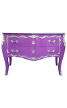 Grande commode baroque de style Louis XV mauve avec bronzes argentés