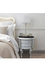Nightstand (Bedside) drum oval silver wood 3 drawers and black marble 